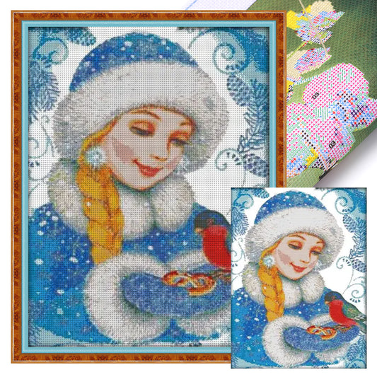 Girl In Blue - 14CT Stamped Cross Stitch 44*59CM(Joy Sunday)