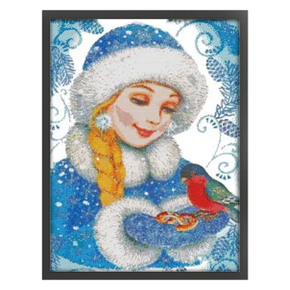 Girl In Blue - 14CT Stamped Cross Stitch 44*59CM(Joy Sunday)