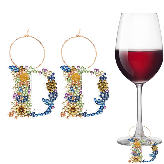 2 PCS Letter D Diamond Wine Glass Charms Diamond Painting Drink Markers Tags