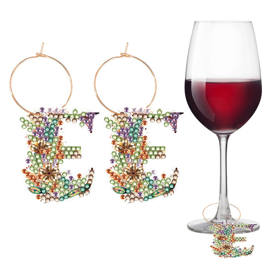 2 PCS Letter E Diamond Wine Glass Charms Diamond Painting Drink Markers Tags