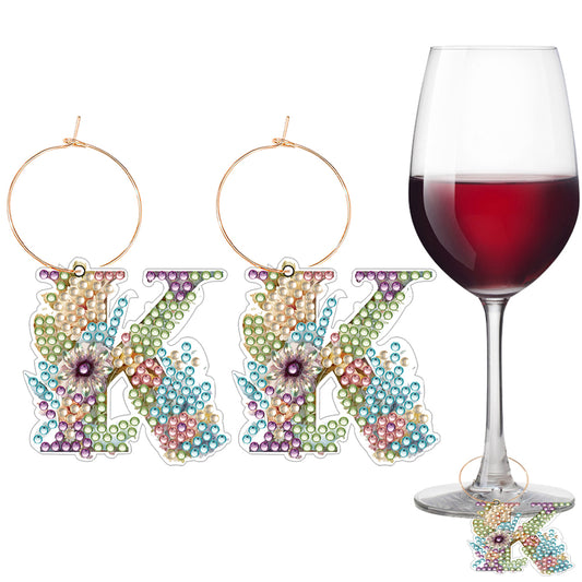 2 PCS Letter K Diamond Wine Glass Charms Diamond Painting Drink Markers Tags