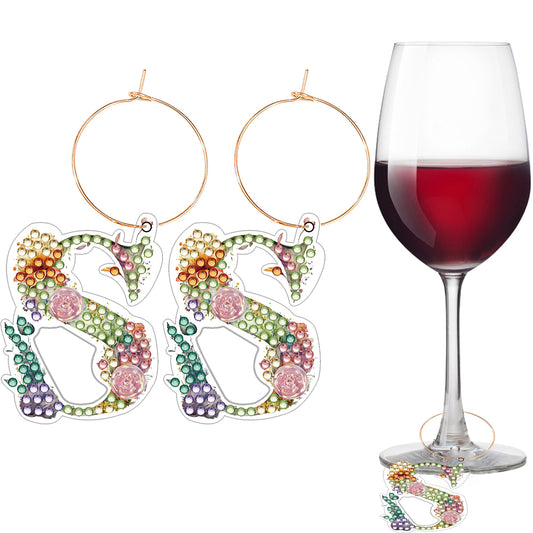 2 PCS Letter S Diamond Wine Glass Charms Diamond Painting Drink Markers Tags