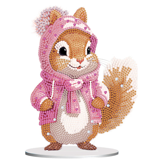 Acrylic Diamond Painting Desktop Decorations for Office Decor (Pink Squirrel)
