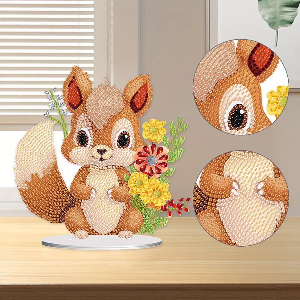 Acrylic Diamond Painting Desktop Decoration for Office Decor(Flower Squirrel #6)