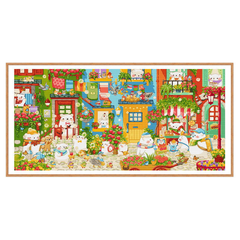 Little White Bear Fairy Tale Town - 11CT Stamped Cross Stitch 165*85CM(Joy Sunday)