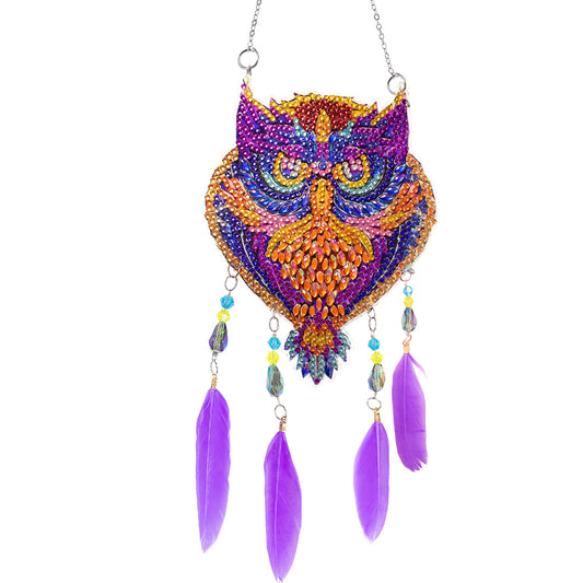 Feather Wind Chime Diamond Painting Hanging Pendant for Home Wall Decor (Owl)