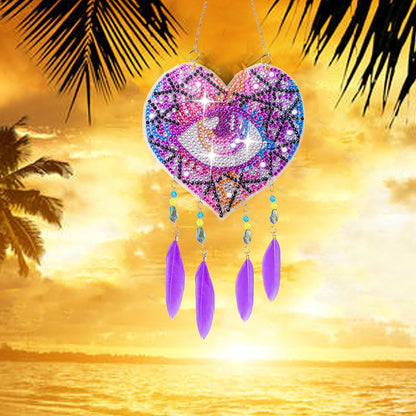 Feather Wind Chime Diamond Painting Hanging Pendant for Home Wall Decor (Eye)