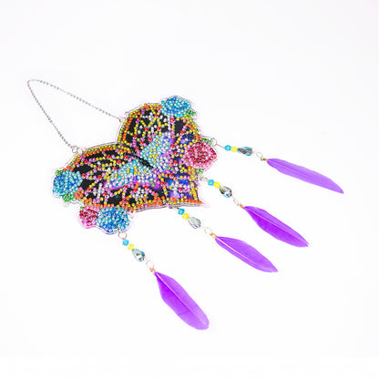 Feather Wind Chime Diamond Painting Hanging Pendant for Wall Decor (Love Flower)