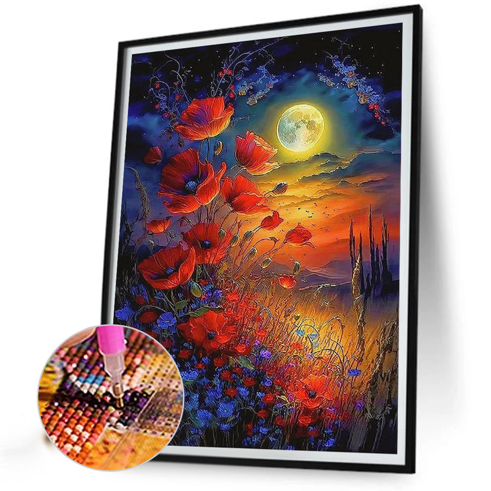 Flowers Under The Moon - Full Round Drill Diamond Painting 40*50CM