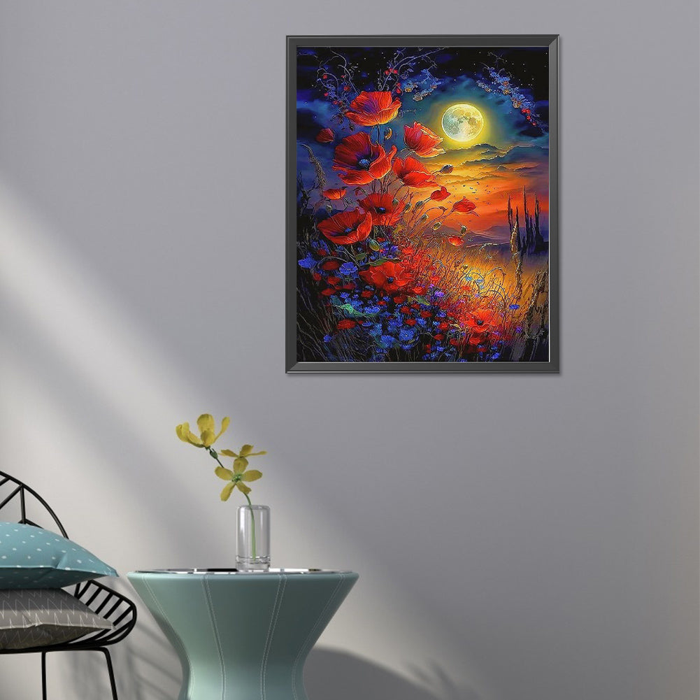 Flowers Under The Moon - Full Round Drill Diamond Painting 40*50CM