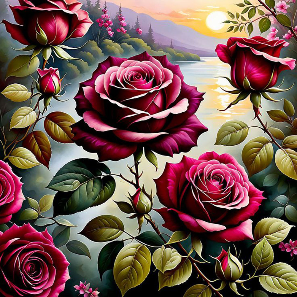 Roses By The Lake - Full Round Drill Diamond Painting 30*30CM
