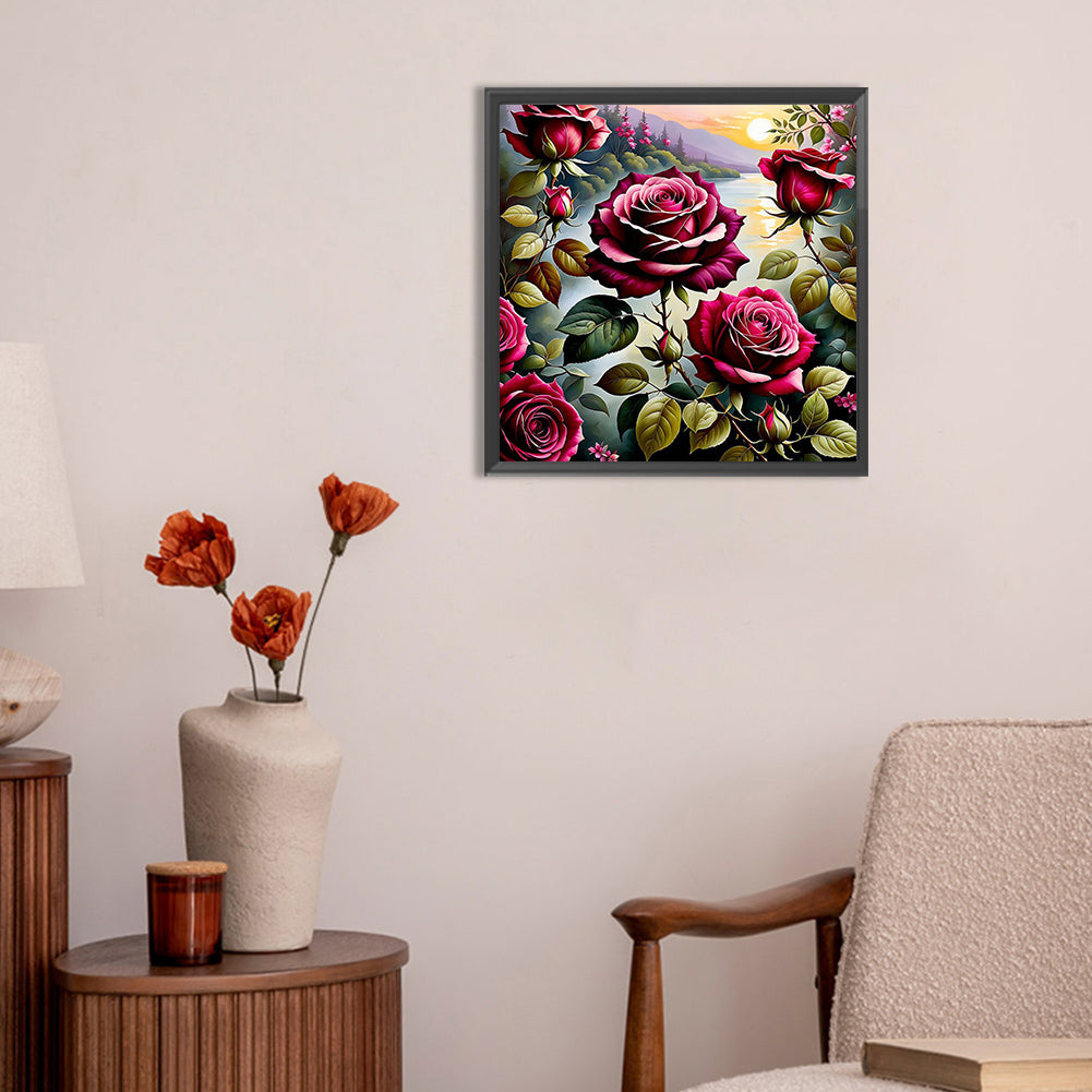 Roses By The Lake - Full Round Drill Diamond Painting 30*30CM