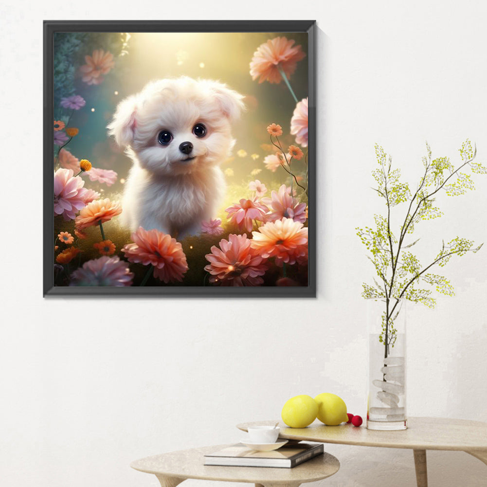 Puppy In Forest - Full Round Drill Diamond Painting 30*30CM