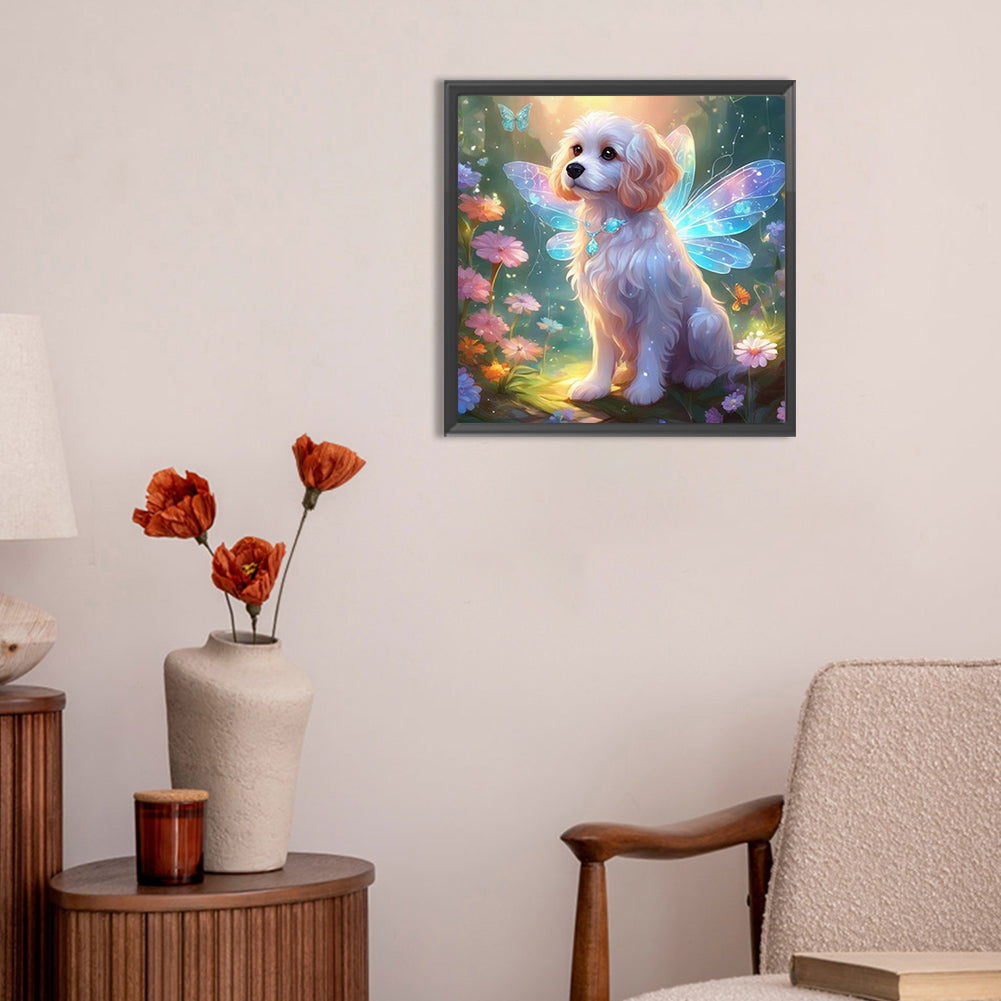 Fairy Puppy In The Forest - Full Round Drill Diamond Painting 30*30CM