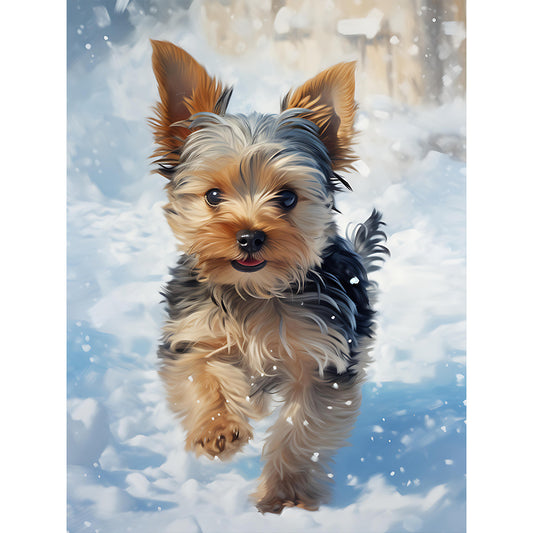 Little Yorkie In The Snow - Full Round Drill Diamond Painting 30*40CM
