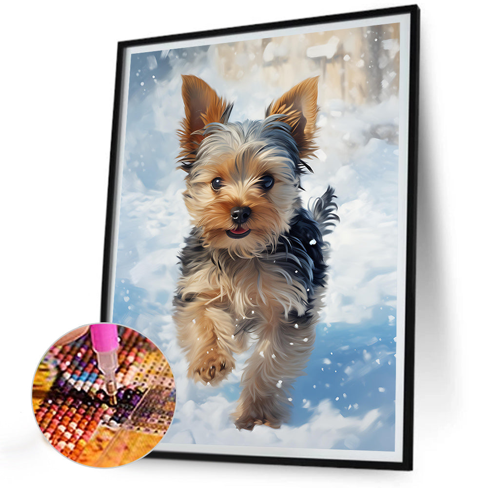 Little Yorkie In The Snow - Full Round Drill Diamond Painting 30*40CM