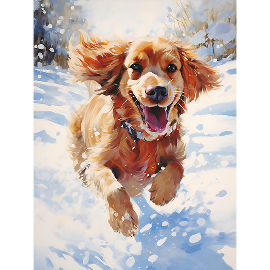 Little Golden Retriever In The Snow - Full Round Drill Diamond Painting 30*40CM