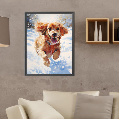 Little Golden Retriever In The Snow - Full Round Drill Diamond Painting 30*40CM