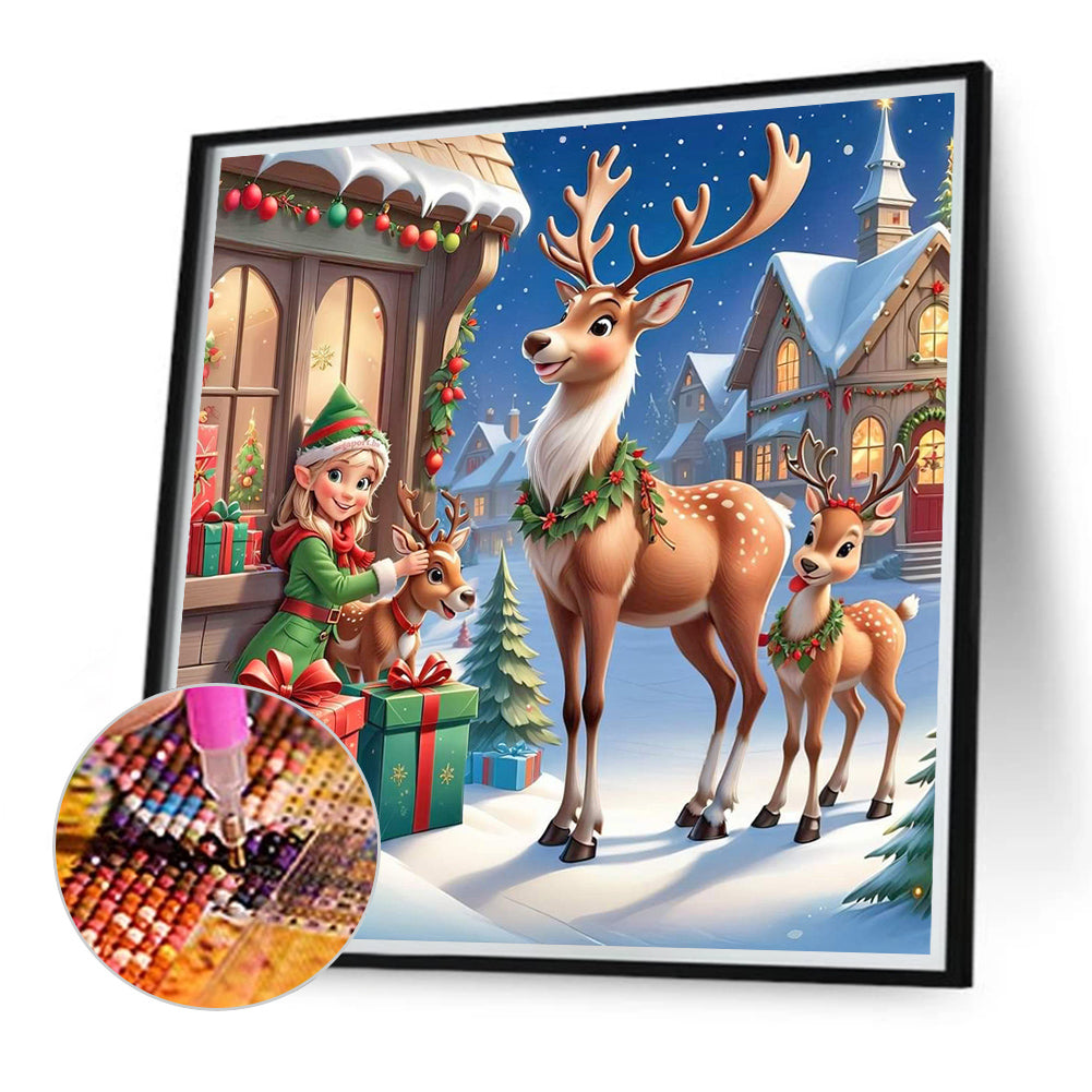 Christmas Sika Deer - Full Round Drill Diamond Painting 40*40CM