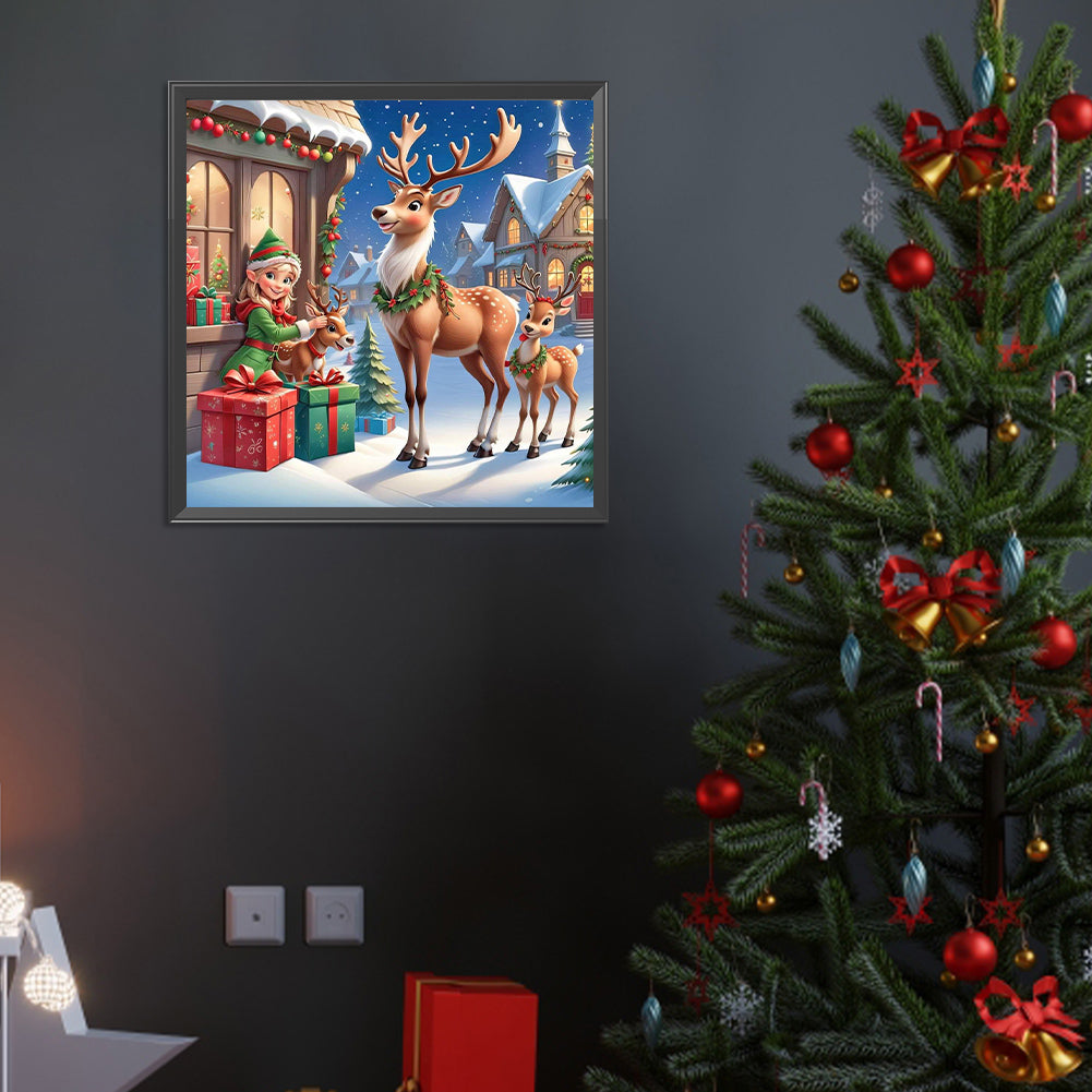 Christmas Sika Deer - Full Round Drill Diamond Painting 40*40CM