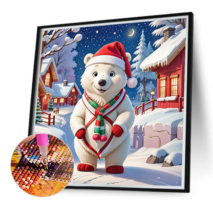 Christmas White Bear - Full Round Drill Diamond Painting 40*40CM