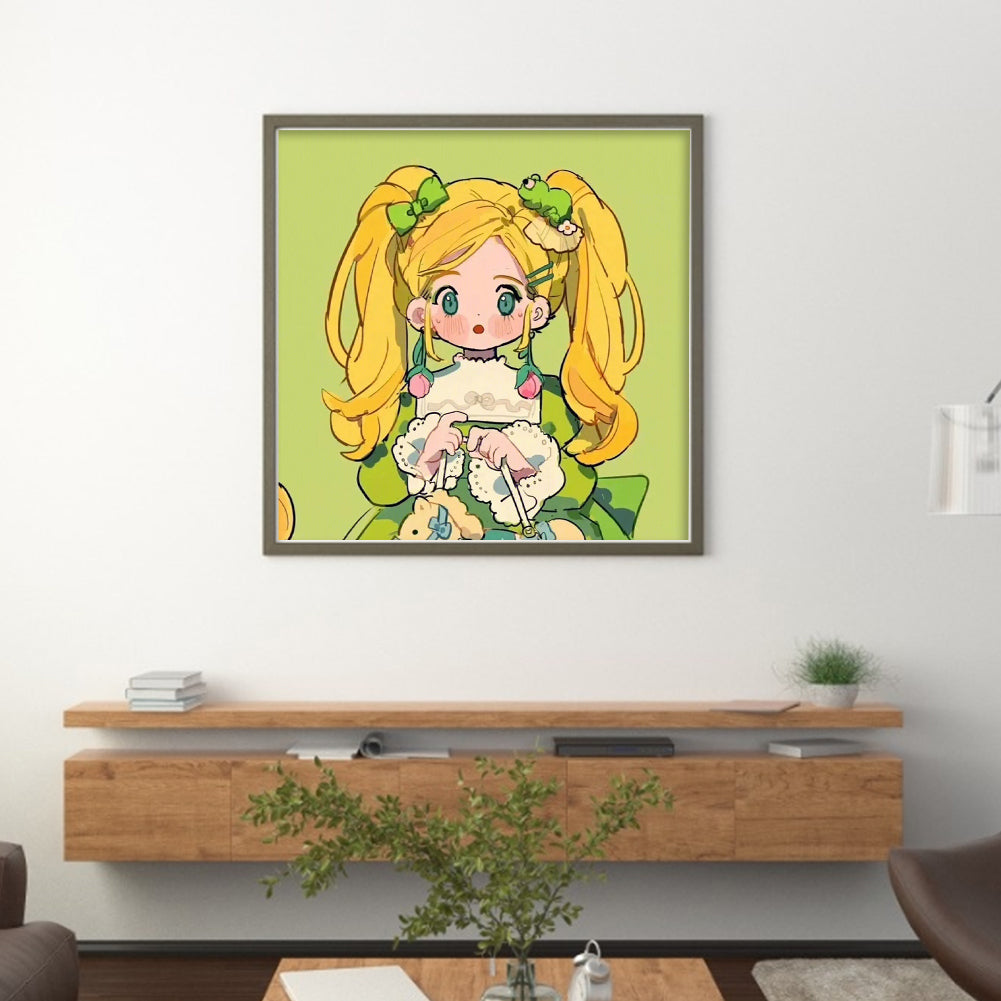 Blonde Cartoon Girl - 9CT Stamped Cross Stitch 50*50CM