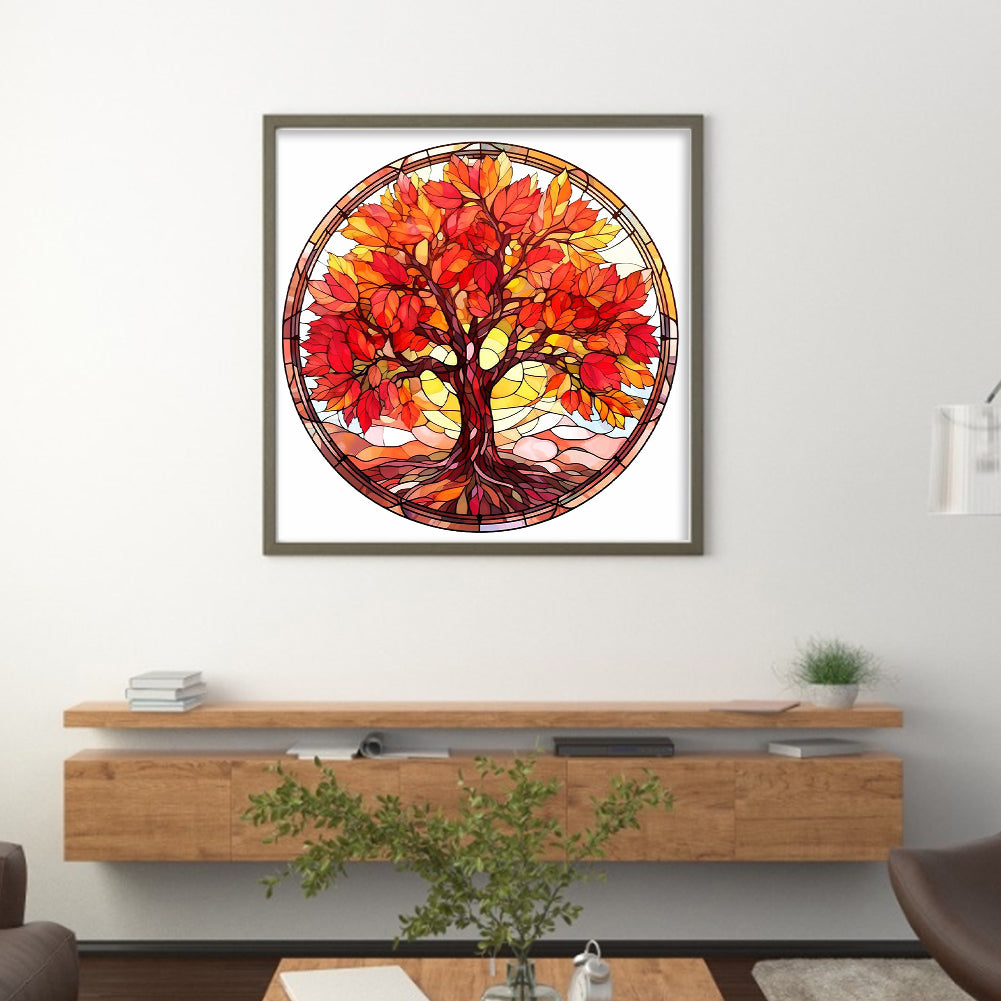 Glass Painting-Maple Tree - 14CT Stamped Cross Stitch 40*40CM(Joy Sunday)