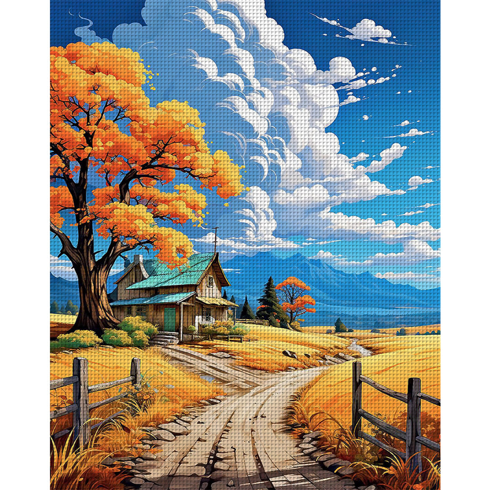 Autumn Village - 16CT Stamped Cross Stitch 50*60CM(Joy Sunday)