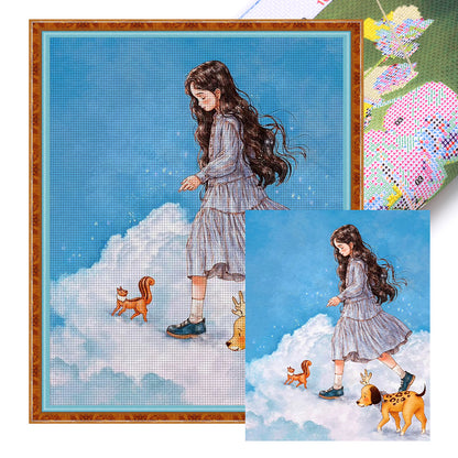 Cartoon Girl - 11CT Stamped Cross Stitch 50*60CM(Joy Sunday)