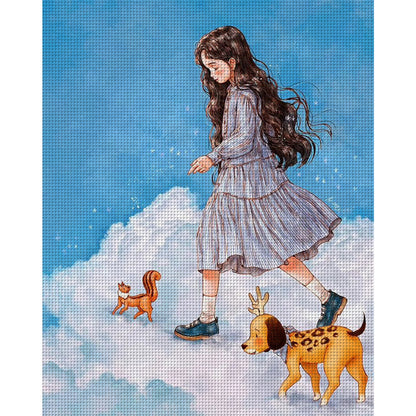 Cartoon Girl - 11CT Stamped Cross Stitch 50*60CM(Joy Sunday)