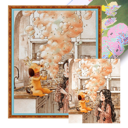 Cartoon Girl - 11CT Stamped Cross Stitch 50*60CM