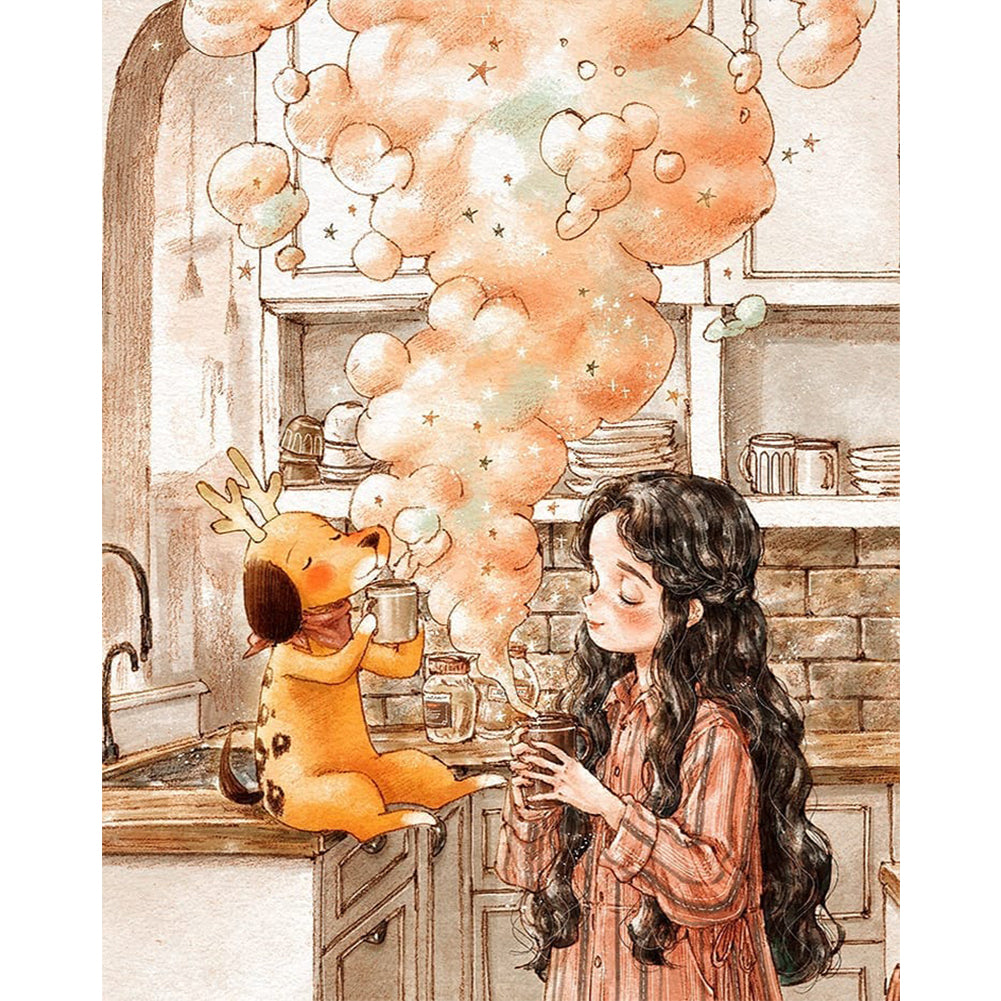 Cartoon Girl - 11CT Stamped Cross Stitch 50*60CM