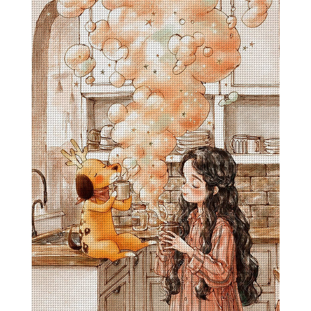 Cartoon Girl - 11CT Stamped Cross Stitch 50*60CM