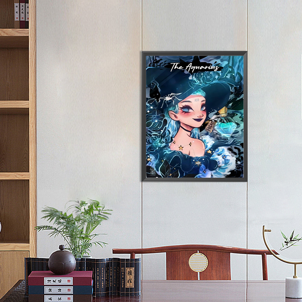 Blue Hair Girl - Full Round Drill Diamond Painting 40*50CM