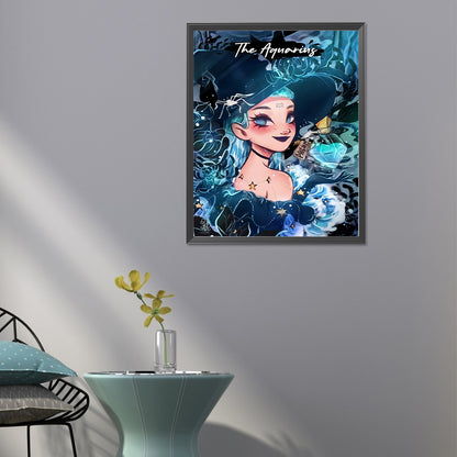 Blue Hair Girl - Full Round Drill Diamond Painting 40*50CM