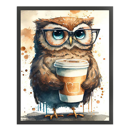 Owl Drinking Coffee - 11CT Stamped Cross Stitch 40*50CM