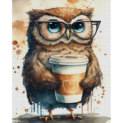 Owl Drinking Coffee - 11CT Stamped Cross Stitch 40*50CM