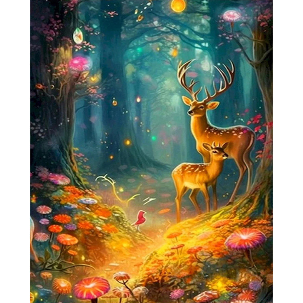 Little Deer And Dream Forest - Full AB Round Drill Diamond Painting 40*50CM