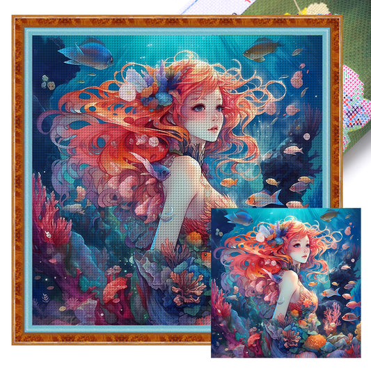 Girl In The Underwater World - 14CT Stamped Cross Stitch 50*50CM