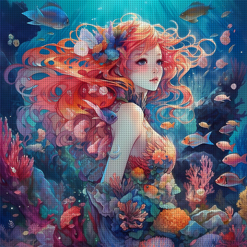 Girl In The Underwater World - 14CT Stamped Cross Stitch 50*50CM