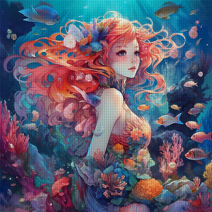 Girl In The Underwater World - 14CT Stamped Cross Stitch 50*50CM