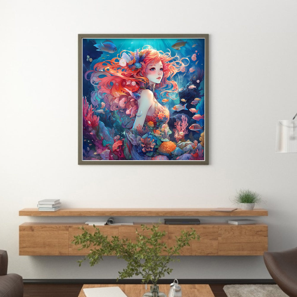 Girl In The Underwater World - 14CT Stamped Cross Stitch 50*50CM