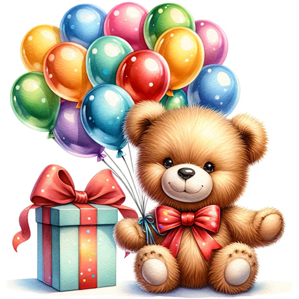 Balloon Gift Birthday Bear - Full AB Round Drill Diamond Painting 40*40CM