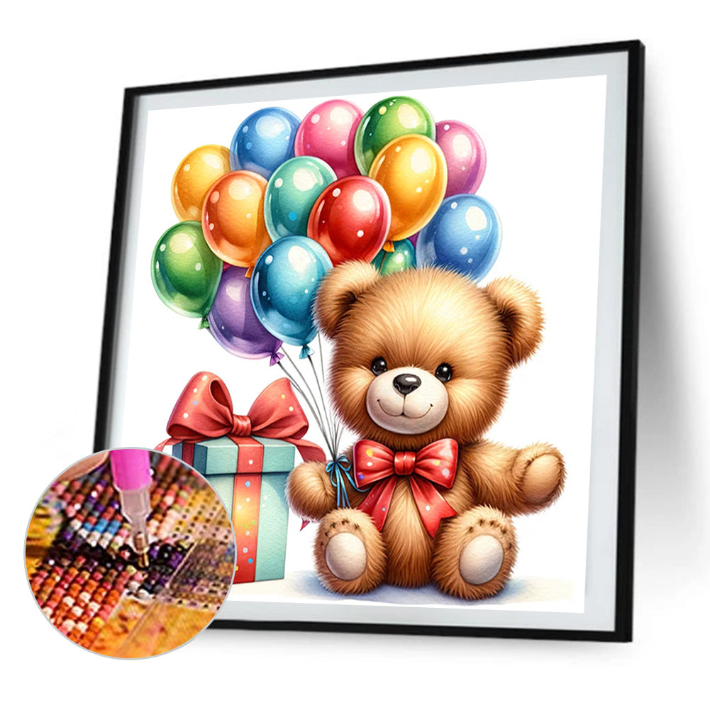 Balloon Gift Birthday Bear - Full AB Round Drill Diamond Painting 40*40CM