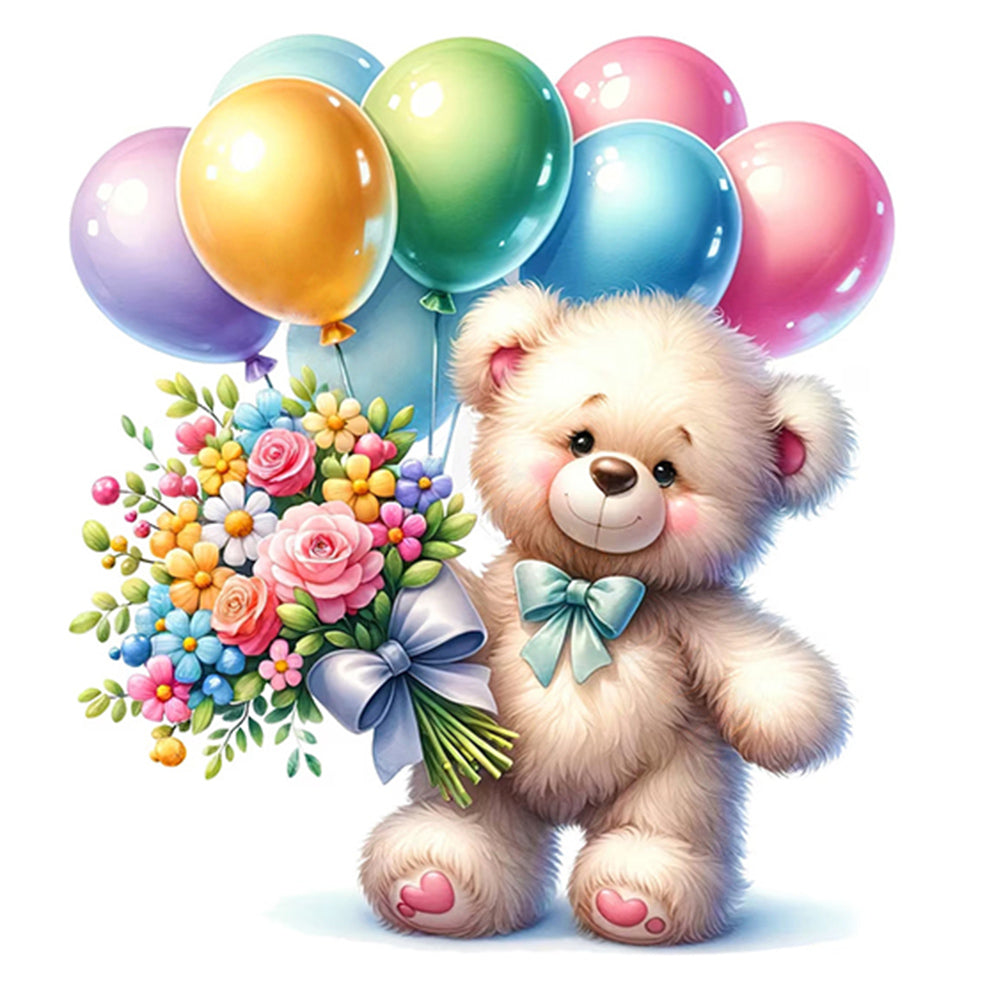 Balloon Gift Birthday Bear - Full AB Round Drill Diamond Painting 40*40CM