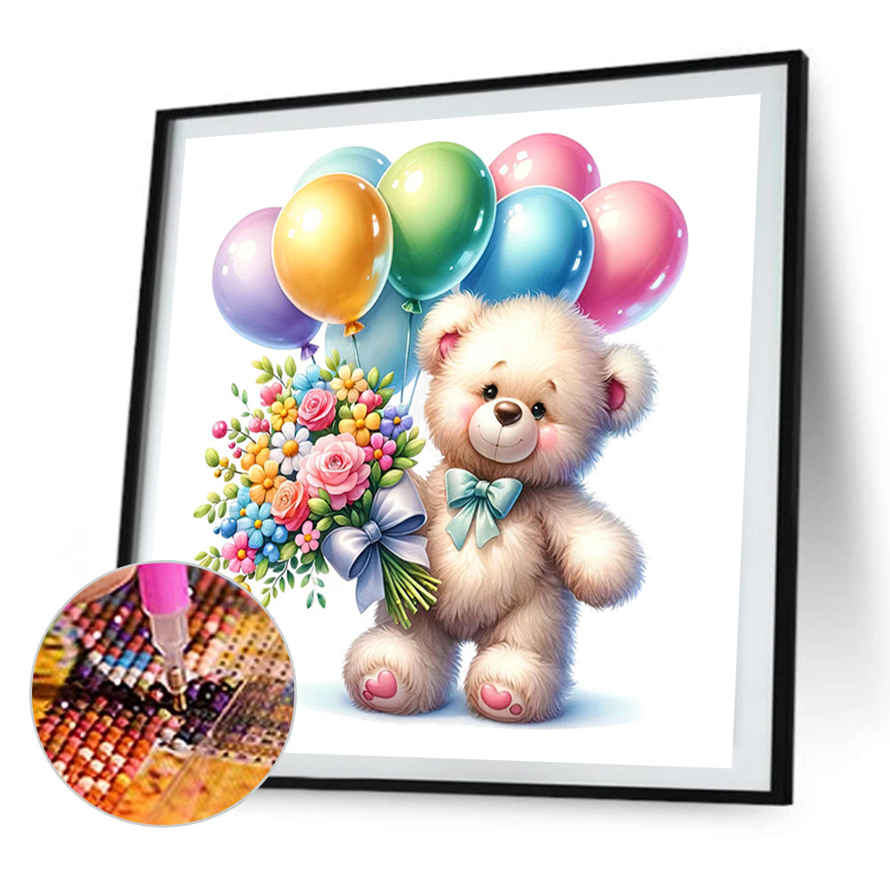 Balloon Gift Birthday Bear - Full AB Round Drill Diamond Painting 40*40CM