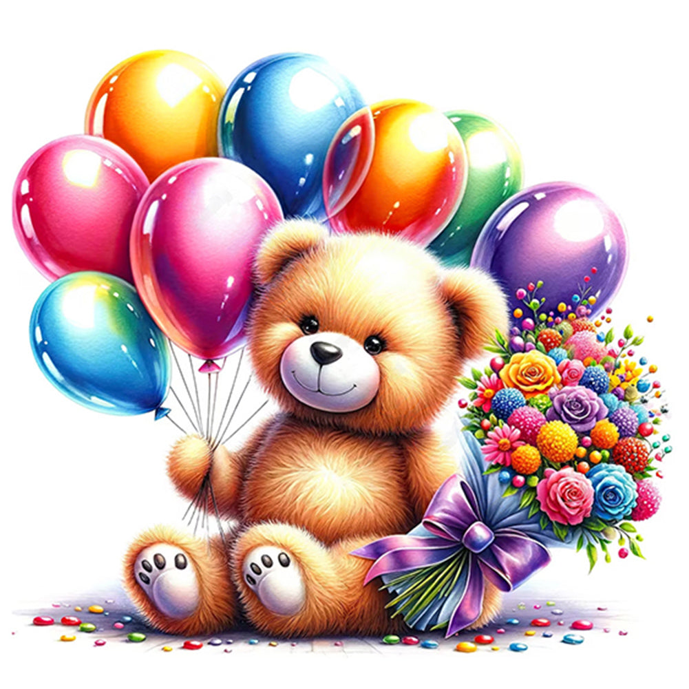 Balloon Gift Birthday Bear - Full AB Round Drill Diamond Painting 40*40CM