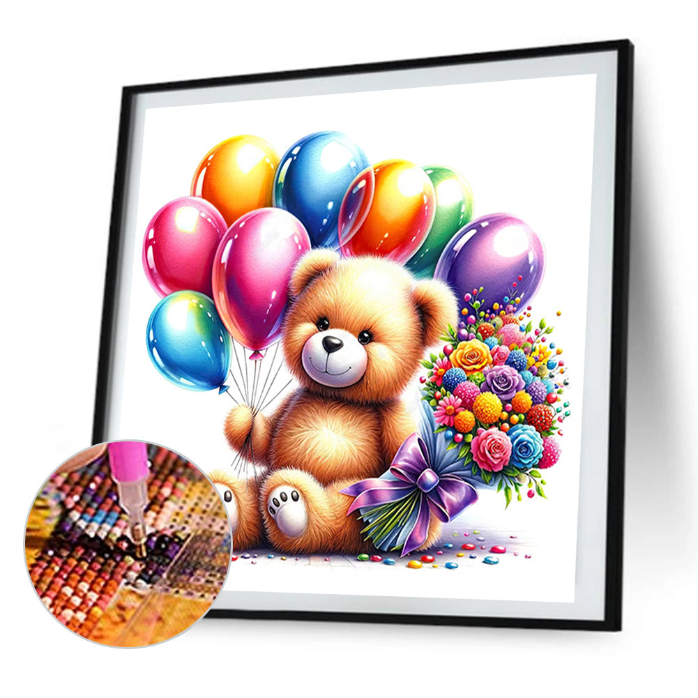 Balloon Gift Birthday Bear - Full AB Round Drill Diamond Painting 40*40CM