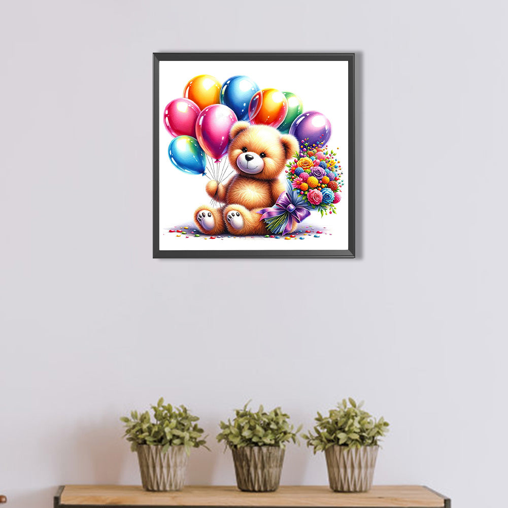 Balloon Gift Birthday Bear - Full AB Round Drill Diamond Painting 40*40CM