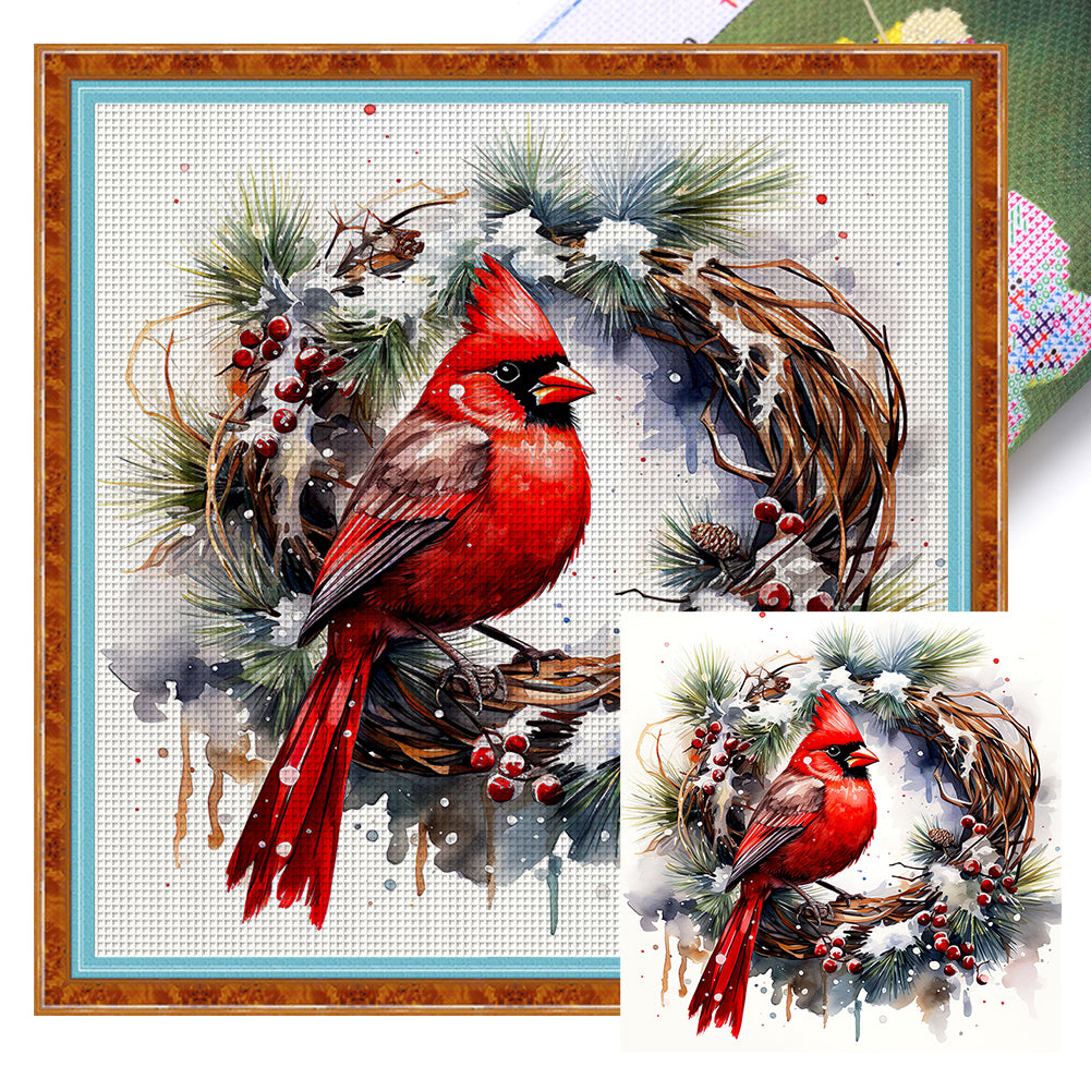 Cardinal Wreath - 18CT Stamped Cross Stitch 30*30CM